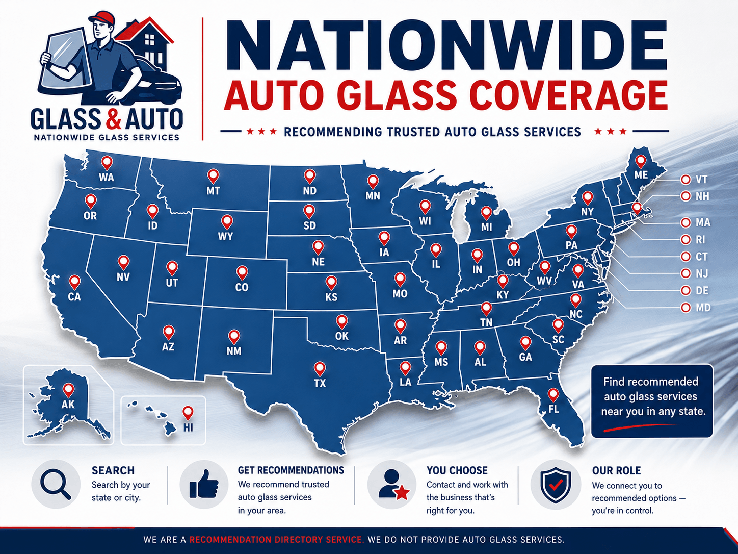 Nationwide auto glass coverage map from Glass and Auto