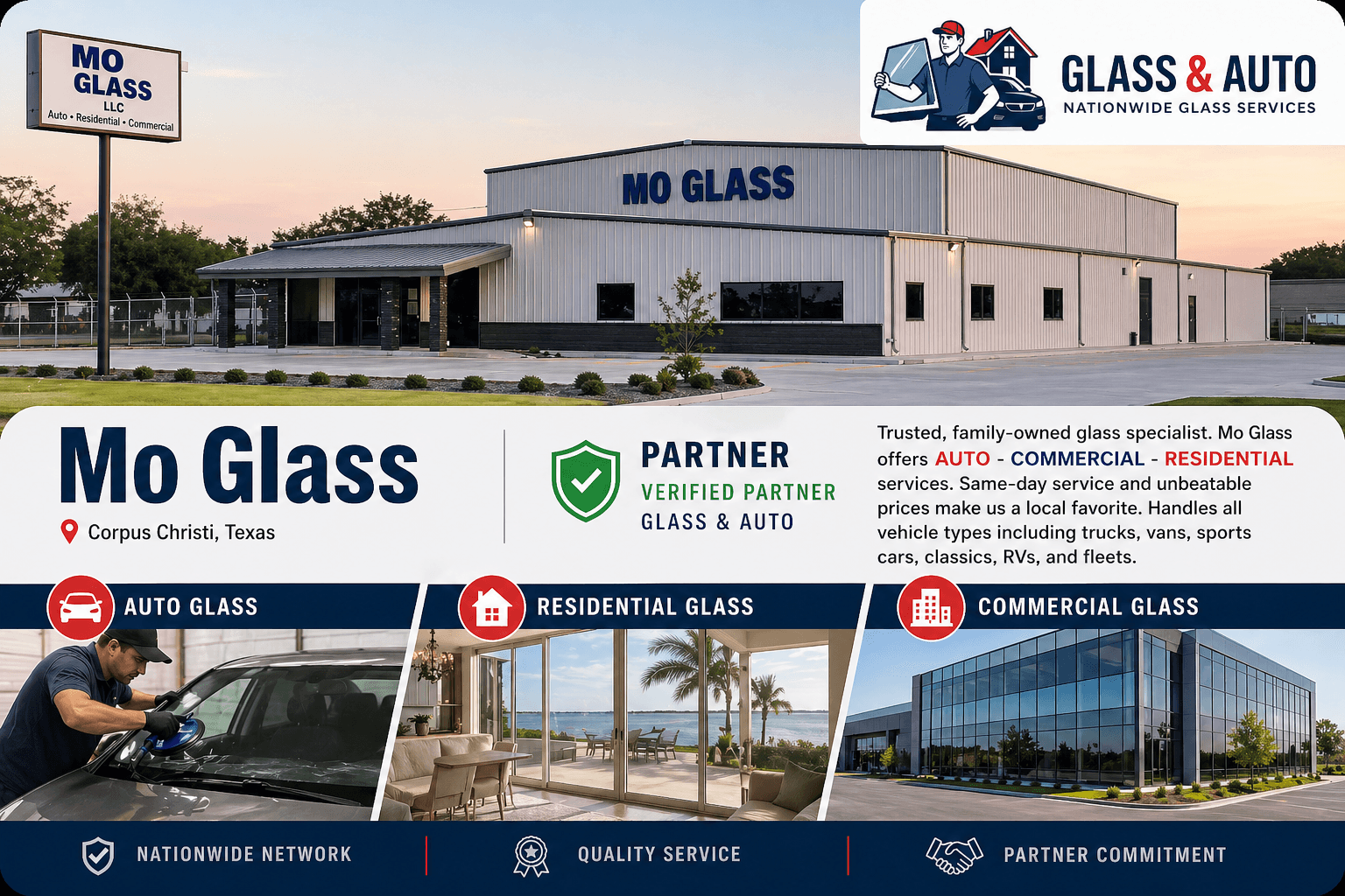 Mo Glass location and team in Corpus Christi, Texas