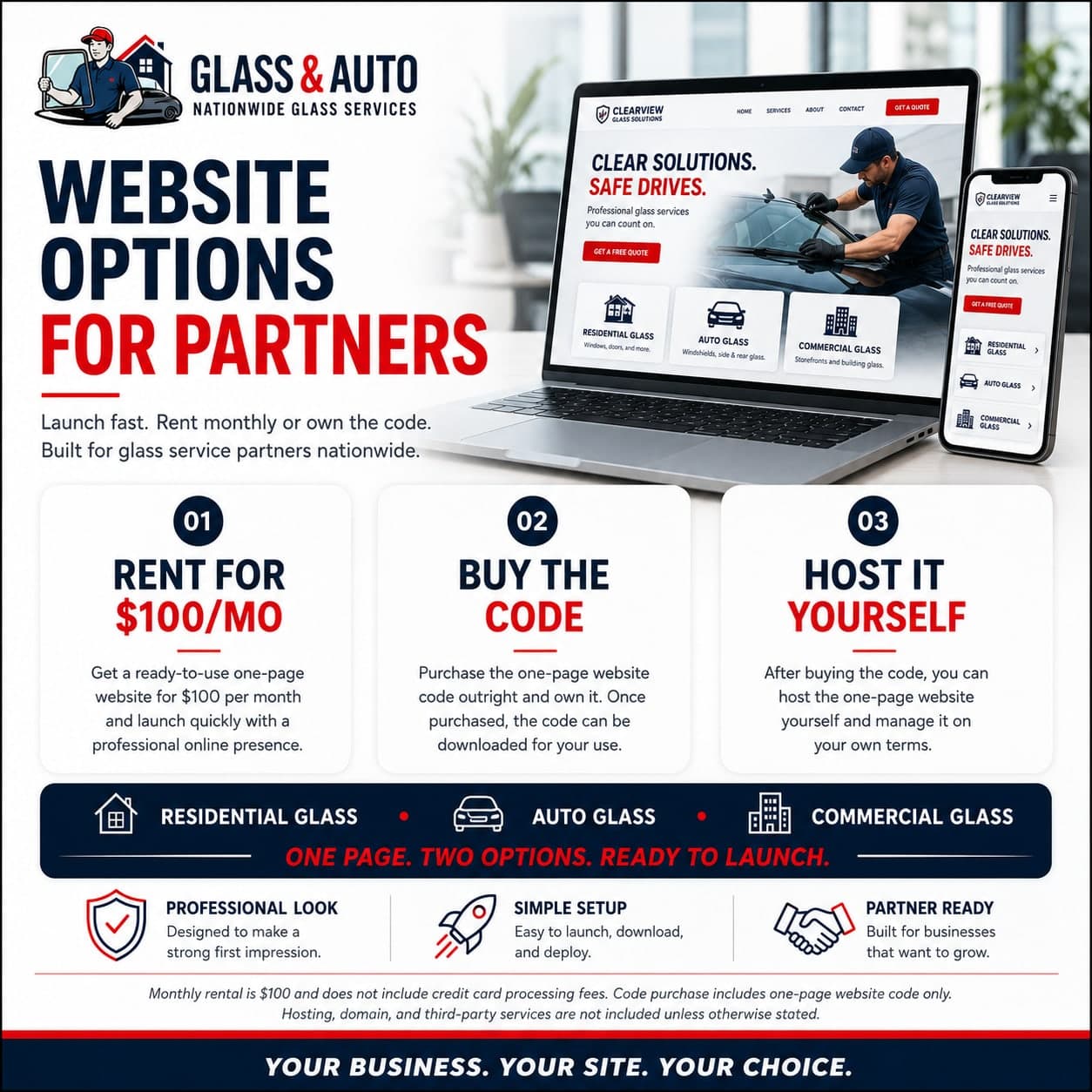 Website options for Glass and Auto partners