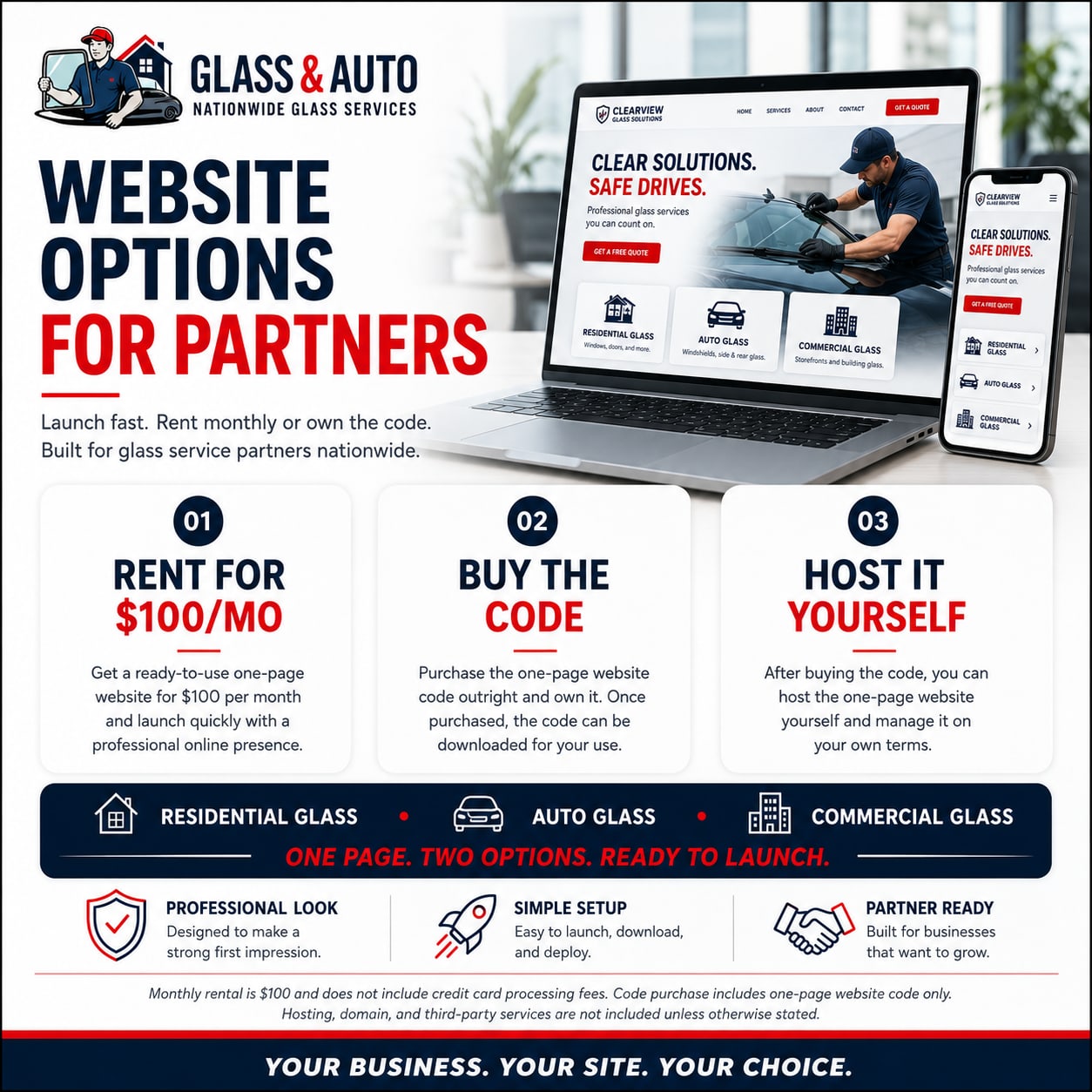 Website options for Glass and Auto partners