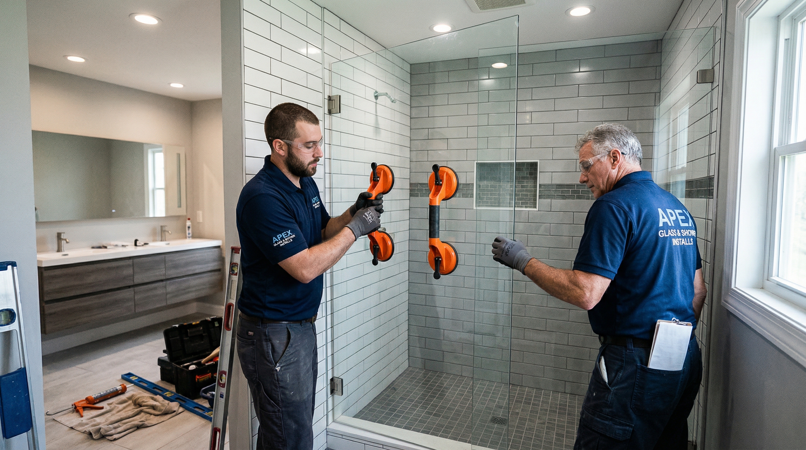 Frameless shower door installation by certified technicians